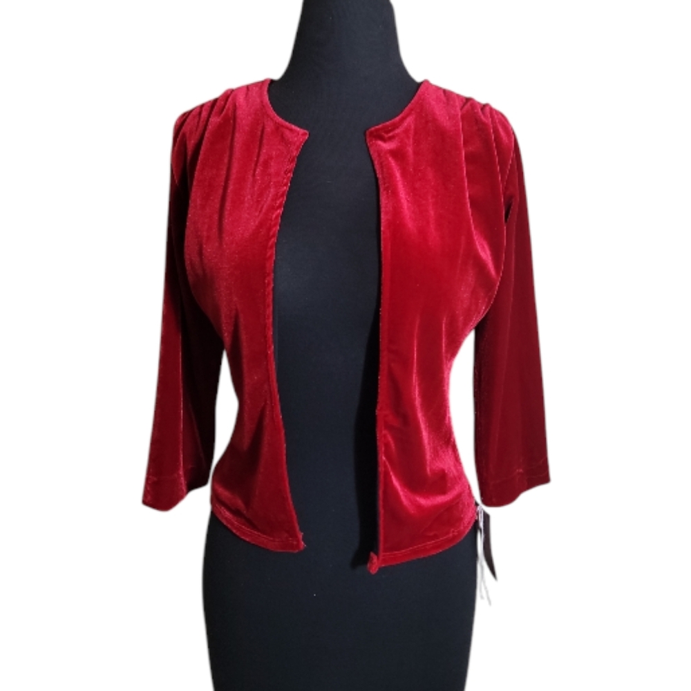 Kokoon Li'li red velvet crop jacket open front 3/4 sleeve women's small